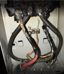 image of melted wiring repaired by Livewire Electrical
